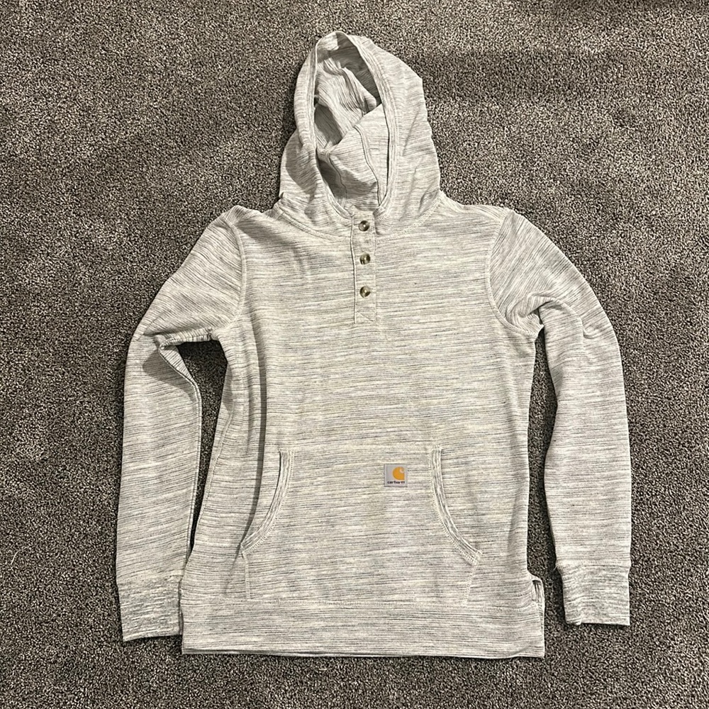 Carhartt Light Gray Hooded Henley Sweatshirt